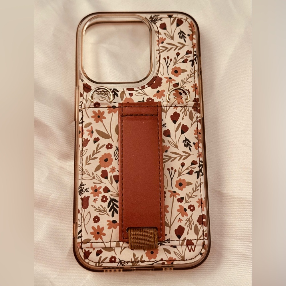 Floral Pattern Phone Case with Brown Strap